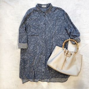 Women's Size Medium Dress Forum Blue Floral Button Front Shirt Dress